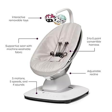 4moms MamaRoo Multi-Motion Baby Swing Grey 2025 | Bluetooth 5 Motions App Control Newborn to 25 lbs - Pun & Naya