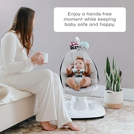 4moms MamaRoo Multi-Motion Baby Swing Grey 2025 | Bluetooth 5 Motions App Control Newborn to 25 lbs - Pun & Naya