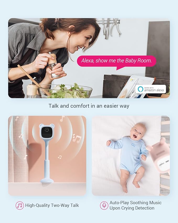 EZVIZ BM1 Baby Monitor Blue 1080P No Red Light Night Vision Cry Detection 270-Day Battery Wire-Free