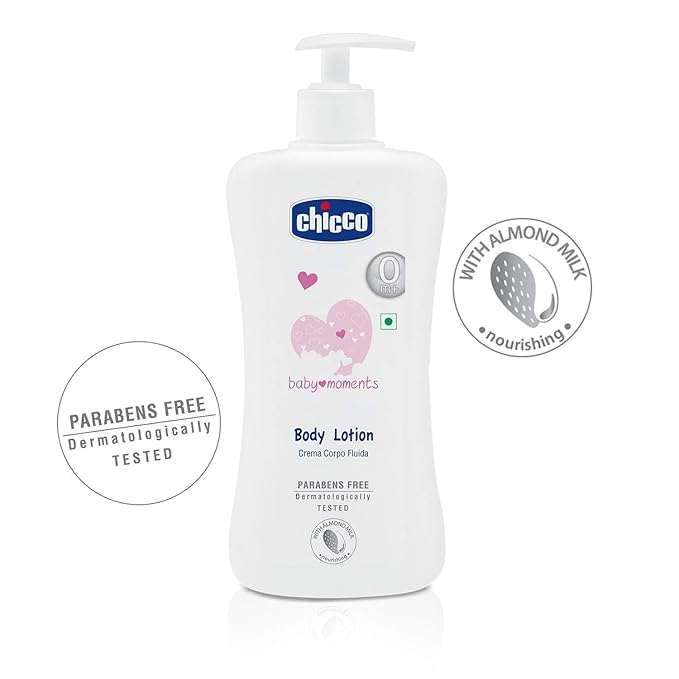 Chicco Baby Moments Body Lotion 500ml Sweet Almond Milk Vitamin E Fragrance Free for Newborn Sensitive Skin