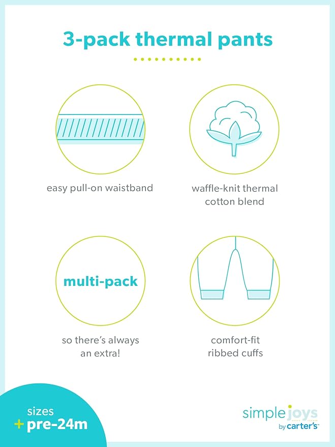 Simple Joys by Carter’s Unisex Baby Thermal Pants 3-Pack – Warm, Soft & Cozy for Infants