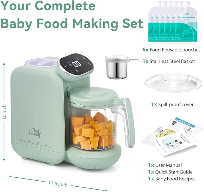 Chefhandy 5-in-1 Baby Food Maker – Steamer, Blender, Bottle Warmer & Auto-Cook (Green)