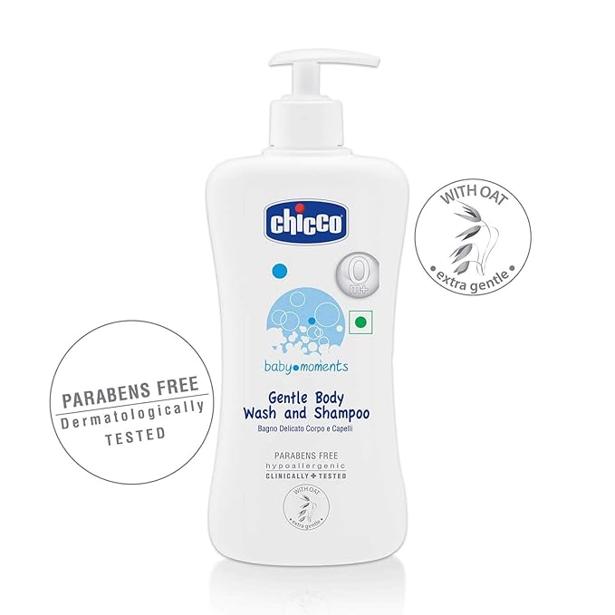 Chicco Baby Moments Gentle Body Wash & Shampoo 500ml No Tears Fragrance Free 99% Natural