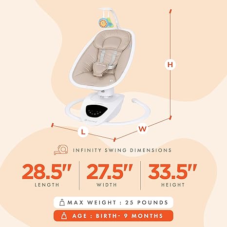 Baby Trend NuMotion Infinity Swing Dash Tan | 360° Rotating Seat 8 Motions Bluetooth Remote 2025 - Pun & Naya