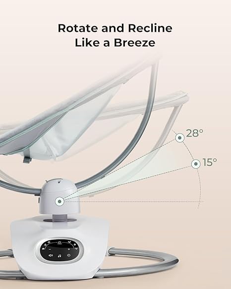 Momcozy CocoSway 3D-Motion Baby Swing Grey | 6 Motions 4 Speeds 180° Rotating Seat Remote Control - Pun & Naya