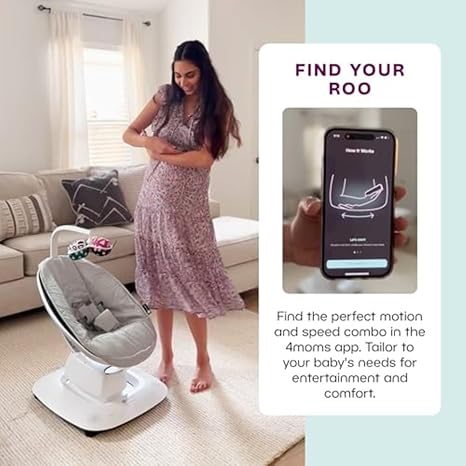 4moms MamaRoo Multi-Motion Baby Swing Grey 2025 | Bluetooth 5 Motions App Control Newborn to 25 lbs - Pun & Naya