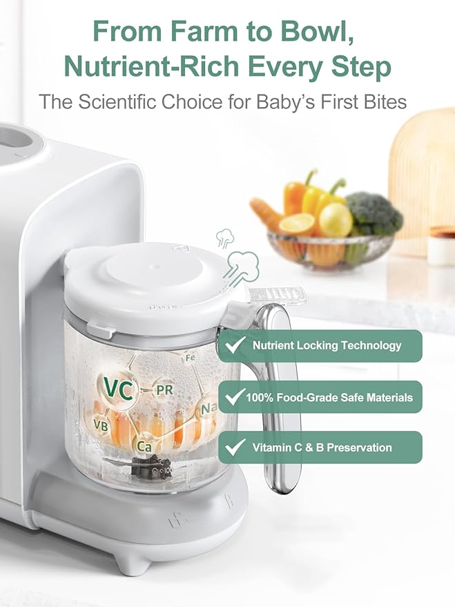 MOMYEASY Baby Food Maker | One-Step Auto Steam Blend Self-Cleaning Touch Panel BPA-Free - Pun & Naya