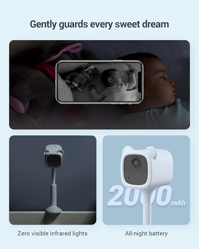EZVIZ BM1 Baby Monitor Blue 1080P No Red Light Night Vision Cry Detection 270-Day Battery Wire-Free