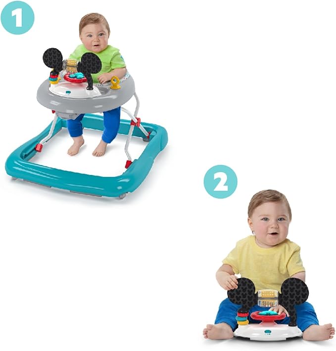 Bright Starts Mickey Mouse Tiny Trek Walker – Original Bestie | 2-in-1 Adjustable Walker for Babies 6 Months+