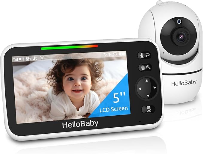 HelloBaby 5" Baby Monitor 30-Hour Battery Pan-Tilt-Zoom No WiFi 1000ft Range VOX 2-Way Talk