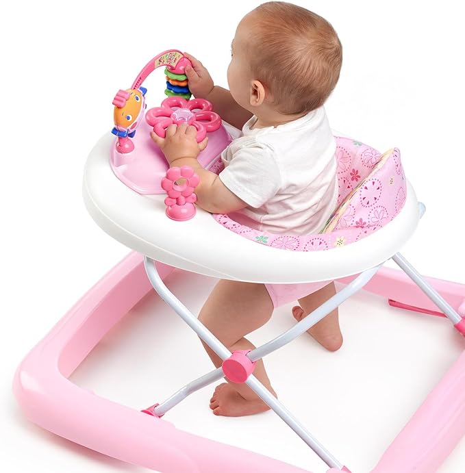 Bright Starts Walk-A-Bout Walker – Juneberry Delight | Adjustable Baby Walker with Music & Toys