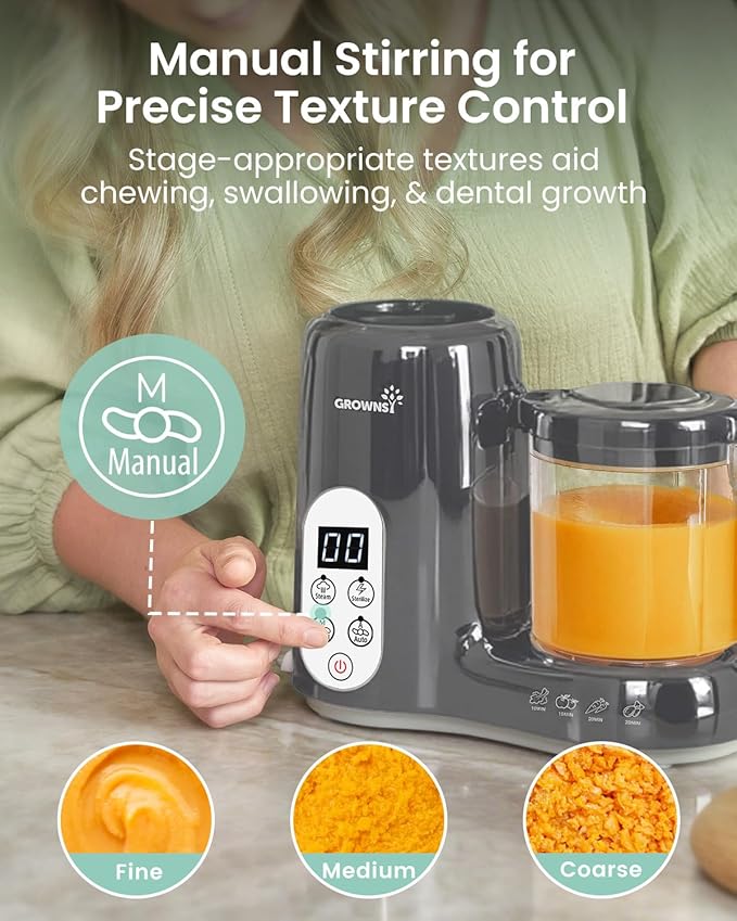 GROWNSY Baby Food Maker Dark Grey | One-Step Steamer Blender Sterilizer Auto Clean - Pun & Naya