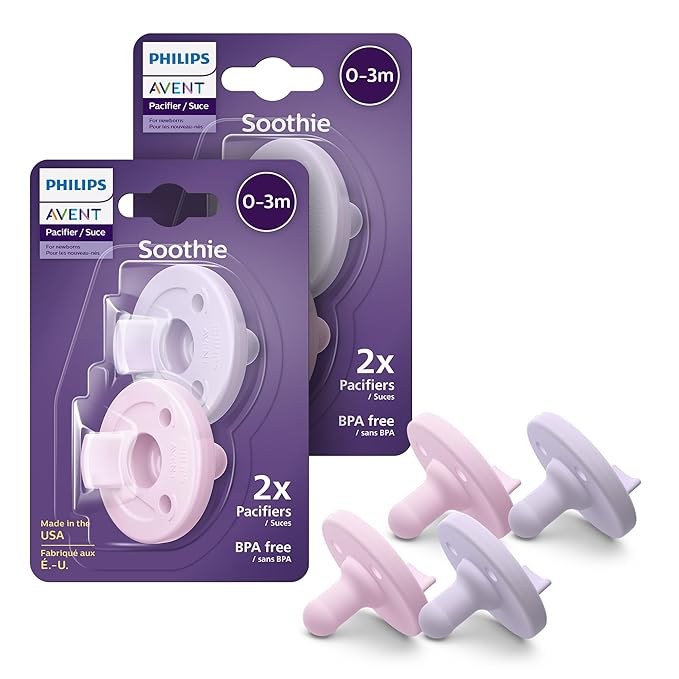 Philips Avent Soothie Pacifier 0-3 Months 4-Pack Lilac & Pink Orthodontic BPA-Free SCF190/70
