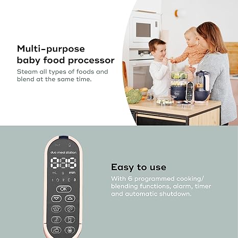 Babymoov Duo Meal Station XL Pink | 6-in-1 Baby Food Maker 3 Jars Sterilizer Large Capacity - Pun & Naya