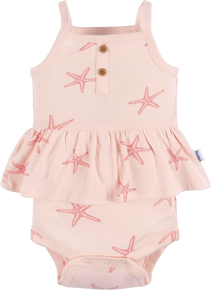 GERBER Baby Girls Sleeveless Onesies 4-Pack – Soft Cotton Basics for Everyday Comfort