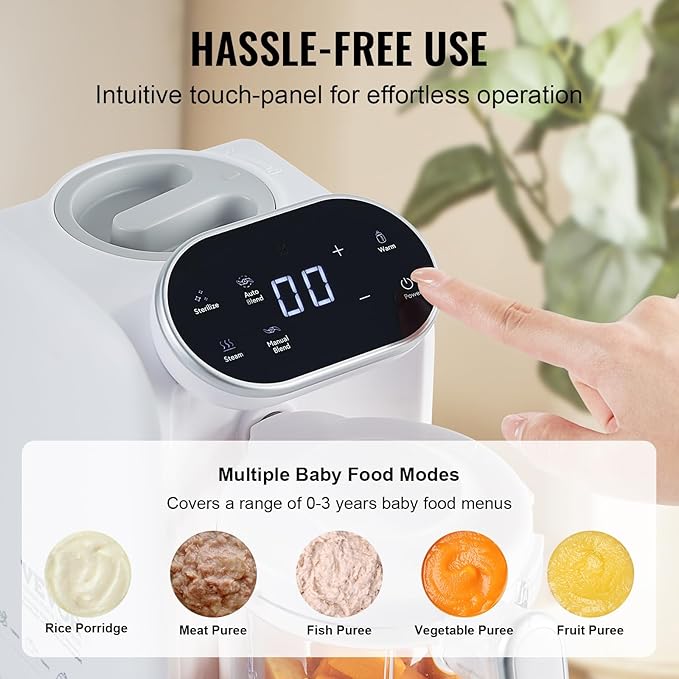 VEVOR Baby Food Maker Dark Grey 430W | 750ml Tritan Bowl Stainless Steel Blades Self-Cleaning Steamer Blender - Pun & Naya