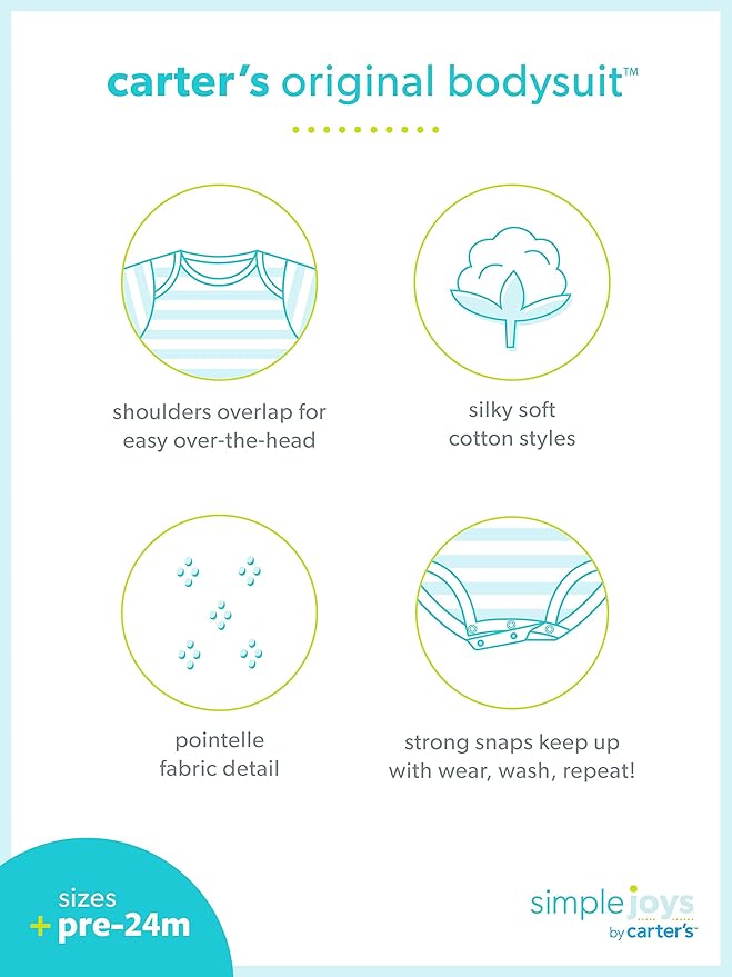 Simple Joys by Carter’s Baby Boys’ 6-Pack Short-Sleeve Bodysuits – Soft Cotton Everyday Essentials