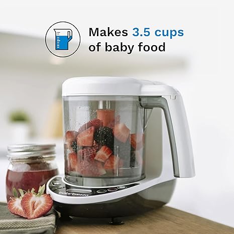Baby Brezza One Step Food Maker Deluxe White + 3 Pouches & Funnels | Auto Steam Blend Dishwasher Safe - Pun & Naya