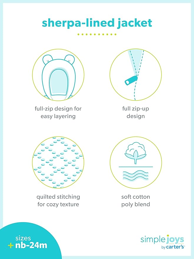 Simple Joys by Carter’s Baby Hooded Sweater Jacket with Sherpa Lining – Cozy, Soft & Warm Outerwear for Infants