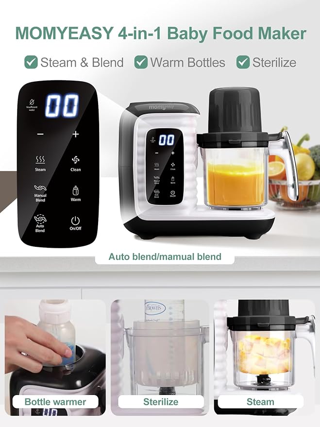 MOMYEASY Multifunction Baby Food Maker with Bottle Warmer | One-Step Auto Steam Blend Self-Cleaning Touch Panel - Pun & Naya