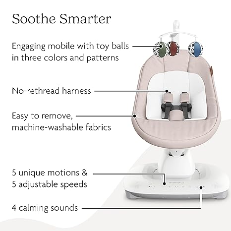UPPAbaby MamaRoo Smart Swing Charlie Sand Mélange 2025 | MotionSync Auto-Soothe Bluetooth App - Pun & Naya