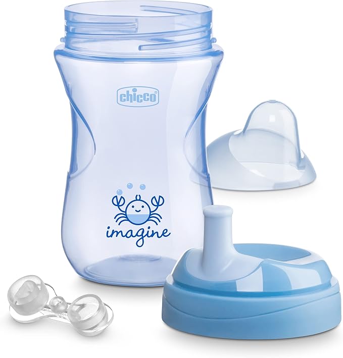 Chicco Sport Spout Trainer Sippy Cup 9oz 2-Pack Bite-Resistant Spill-Free 9+ Months Pale Blue/Teal