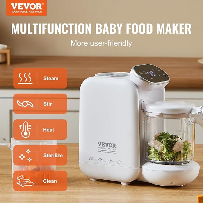 VEVOR Baby Food Maker Dark Grey 430W | 750ml Tritan Bowl Stainless Steel Blades Self-Cleaning Steamer Blender - Pun & Naya