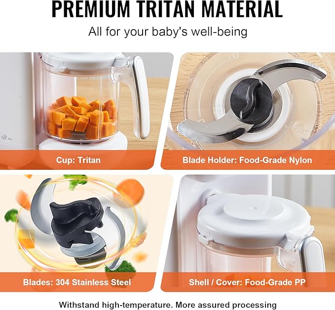 VEVOR Baby Food Maker Dark Grey 430W | 750ml Tritan Bowl Stainless Steel Blades Self-Cleaning Steamer Blender - Pun & Naya