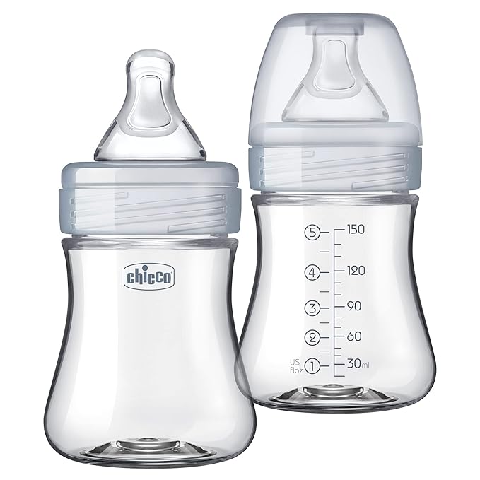 Chicco Duo 5oz Hybrid Baby Bottles Invinci-Glass Inside Plastic Outside Intui-Latch Nipple 2-Pack