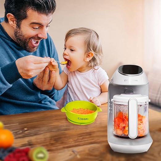 EVLA'S Baby Food Maker White + 6 Reusable Pouches | One-Touch Steamer Blender Sterilizer - Pun & Naya