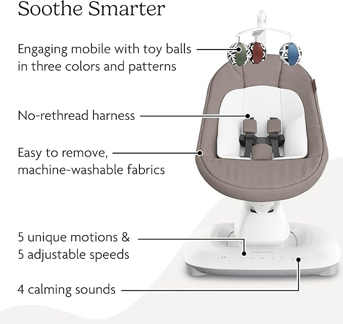 UPPAbaby Mamaroo Smart Swing Wells Dark Taupe MotionSync Bluetooth Newborn Insert