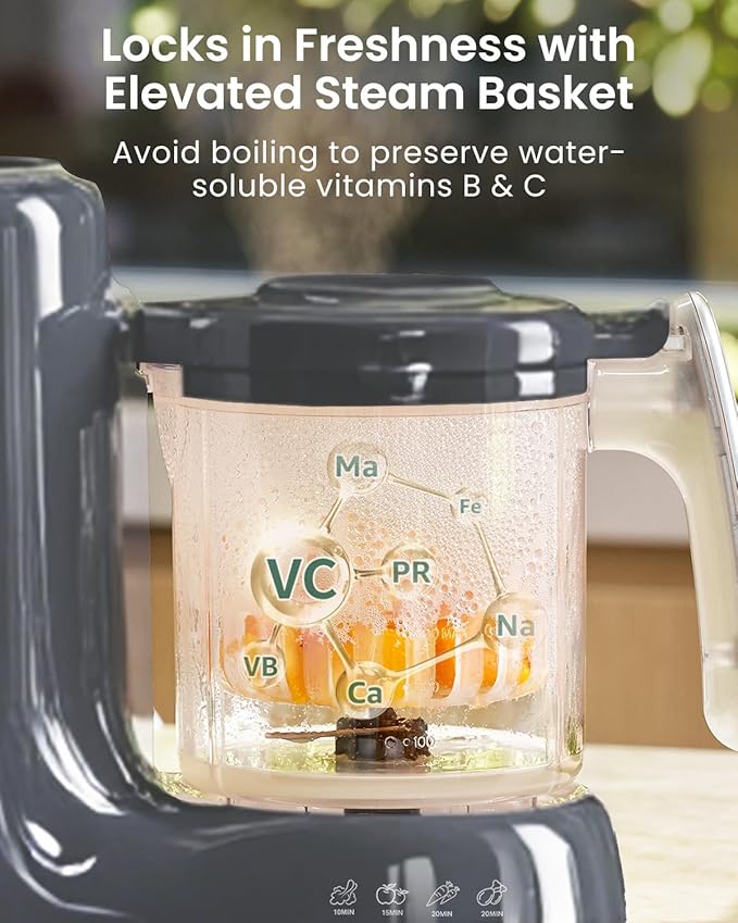 GROWNSY Baby Food Maker Dark Grey | One-Step Steamer Blender Sterilizer Auto Clean - Pun & Naya