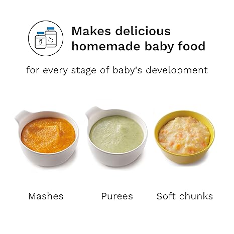 Baby Brezza One Step Food Maker Deluxe White + 3 Pouches & Funnels | Auto Steam Blend Dishwasher Safe - Pun & Naya