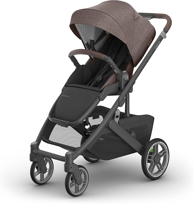 UPPAbaby CRUZ V3 Stroller Greyson Charcoal Mélange Carbon Saddle Leather Infant Insert Rain Bug Shield