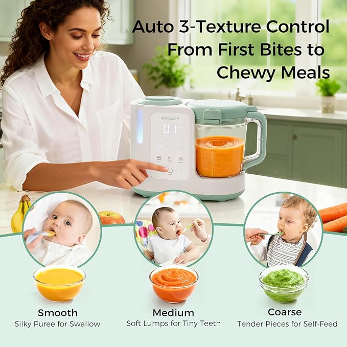 Momcozy AutoMeal Baby Food Maker Dark Grey | One-Step Auto Steam & Blend 15oz Large Cup Self-Cleaning - Pun & Naya