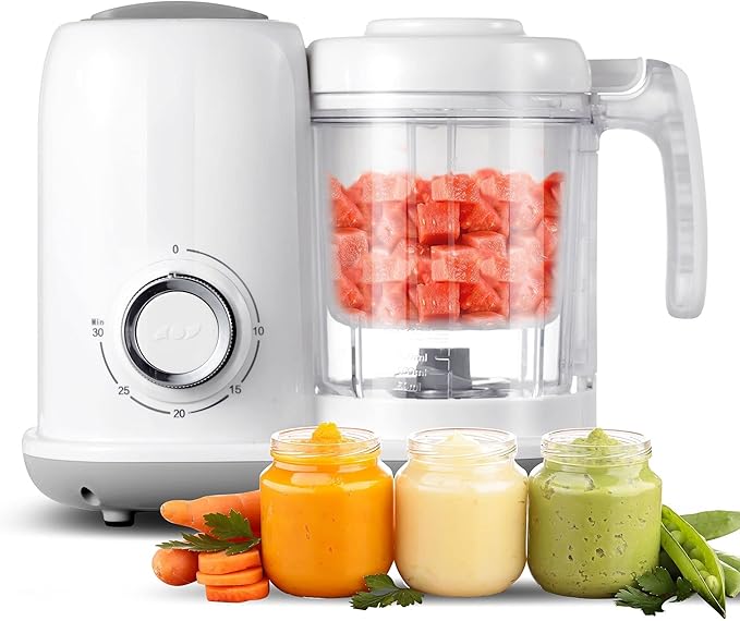 4-in-1 Baby Food Maker – Steamer, Blender, Reheat & Warm | Dishwashable & White