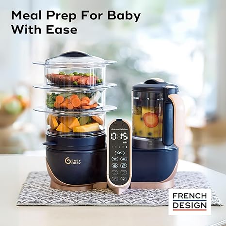 Babymoov Duo Meal Station XL Pink | 6-in-1 Baby Food Maker 3 Jars Sterilizer Large Capacity - Pun & Naya