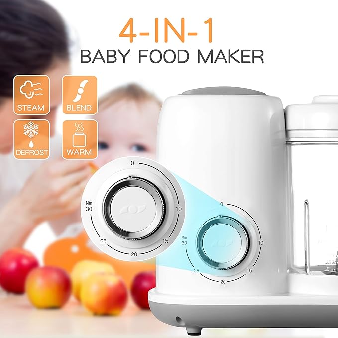 4-in-1 Baby Food Maker – Steamer, Blender, Reheat & Warm | Dishwashable & White