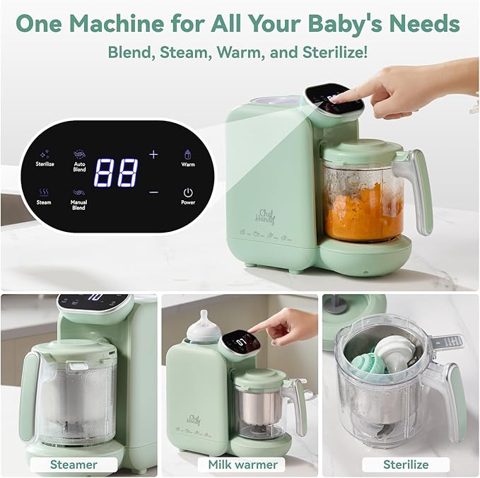 Chefhandy 5-in-1 Baby Food Maker – Steamer, Blender, Bottle Warmer & Auto-Cook (Green)