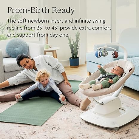UPPAbaby MamaRoo Smart Swing Charlie Sand Mélange 2025 | MotionSync Auto-Soothe Bluetooth App - Pun & Naya