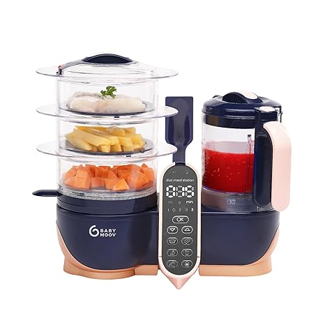 Babymoov Duo Meal Station XL Pink | 6-in-1 Baby Food Maker 3 Jars Sterilizer Large Capacity - Pun & Naya