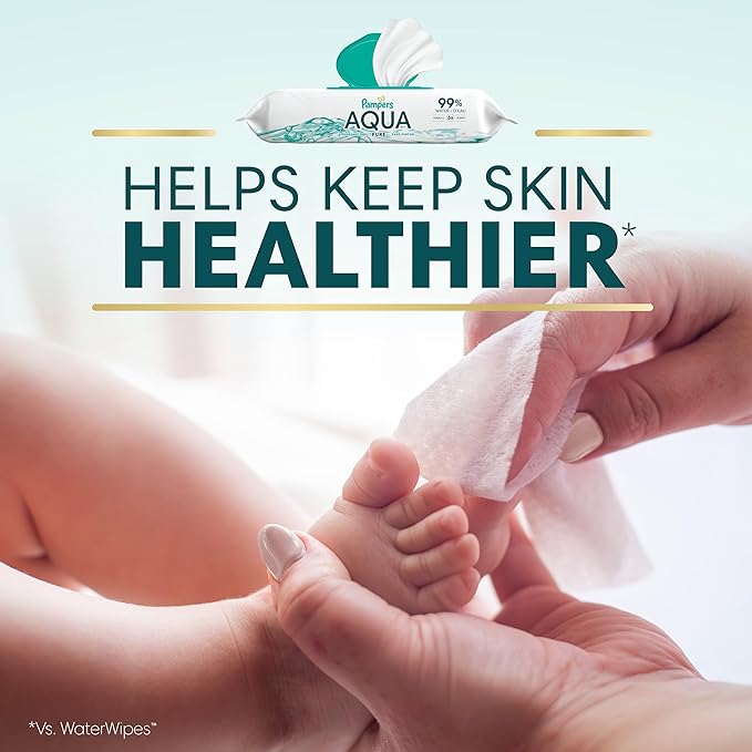 Pampers Aqua Pure Baby Wipes 99% Water Fragrance Free 16 Flip-Top Packs 896 Count