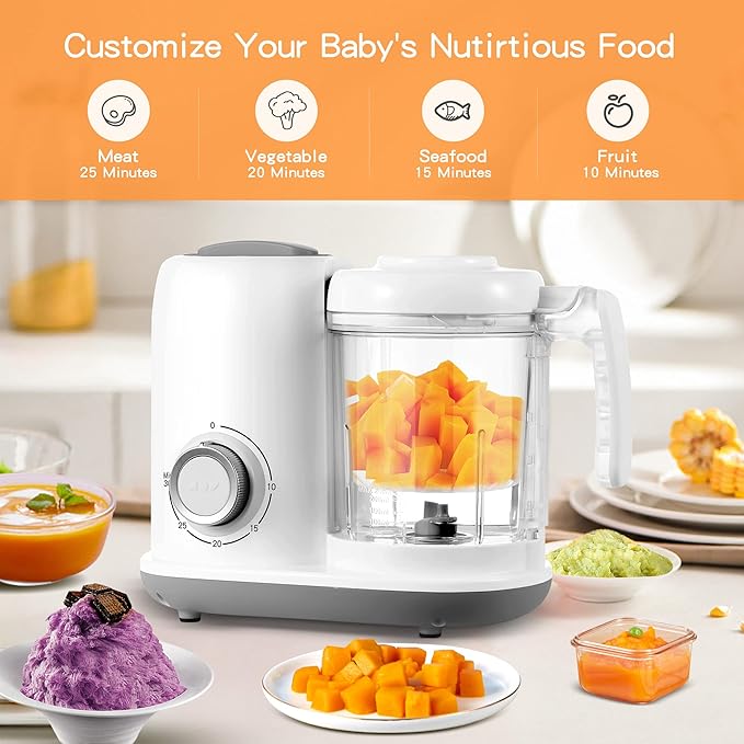 4-in-1 Baby Food Maker – Steamer, Blender, Reheat & Warm | Dishwashable & White