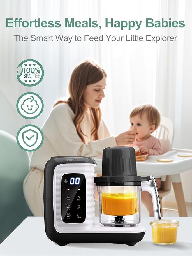 MOMYEASY Multifunction Baby Food Maker with Bottle Warmer | One-Step Auto Steam Blend Self-Cleaning Touch Panel - Pun & Naya