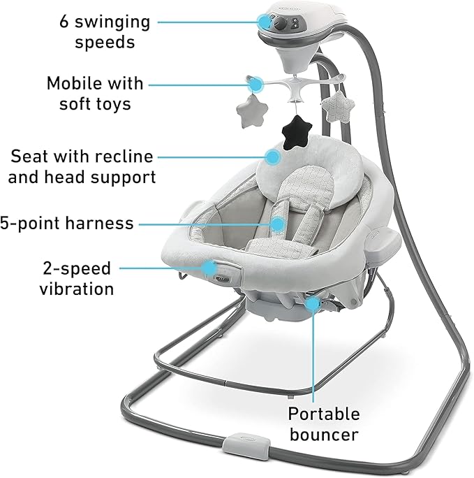 Graco DuetConnect LX Swing & Bouncer Redmond | Multi-Direction 6 Speeds Portable 2-in-1 - Pun & Naya