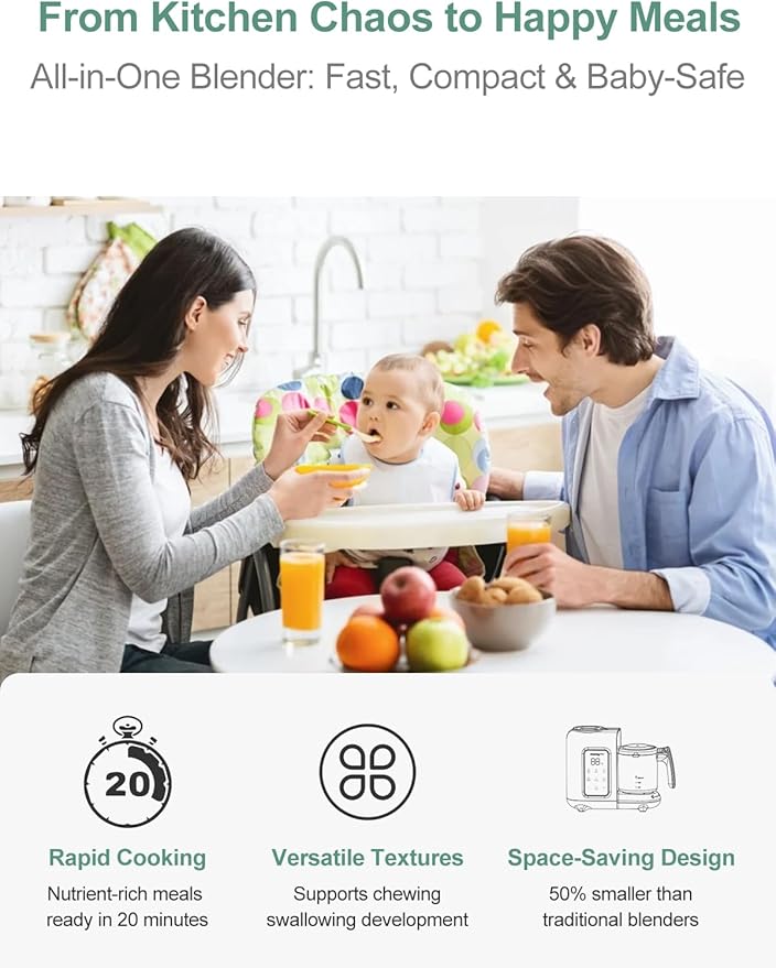 MOMYEASY Baby Food Maker | One-Step Auto Steam Blend Self-Cleaning Touch Panel BPA-Free - Pun & Naya