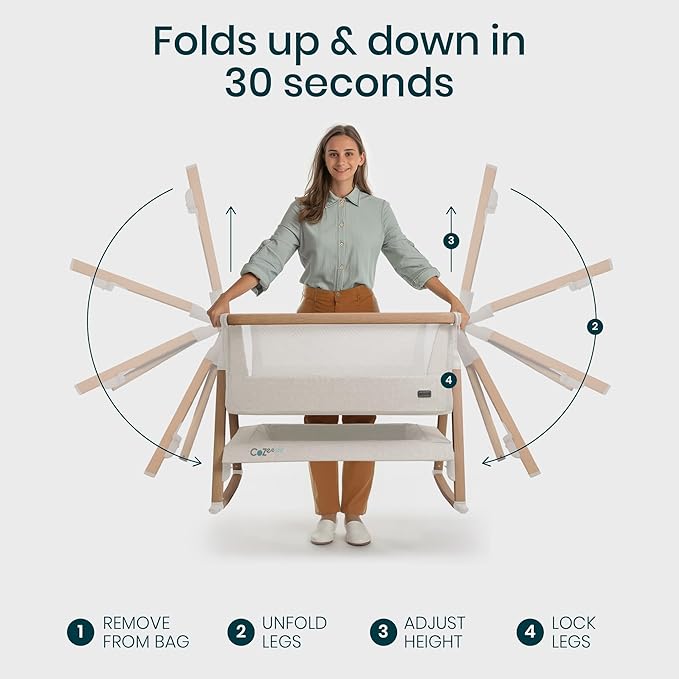 Tutti Bambini CoZee Air Bedside Crib Walnut & Ecru | Rocking Bassinet Fast Fold Travel Bag 6 Heights - Pun & Naya