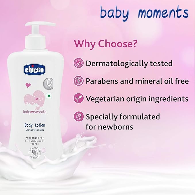 Chicco Baby Moments Body Lotion 500ml Sweet Almond Milk Vitamin E Fragrance Free for Newborn Sensitive Skin