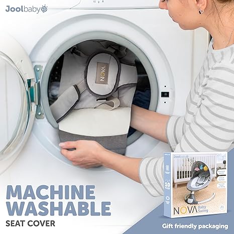 Jool Baby Nova Swing Gray Updated 2025 | Bluetooth Music Remote 5 Motions 5 Speeds Newborn to 25 lbs - Pun & Naya