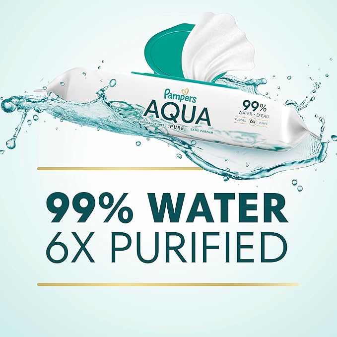 Pampers Aqua Pure Baby Wipes 99% Water Fragrance Free 16 Flip-Top Packs 896 Count